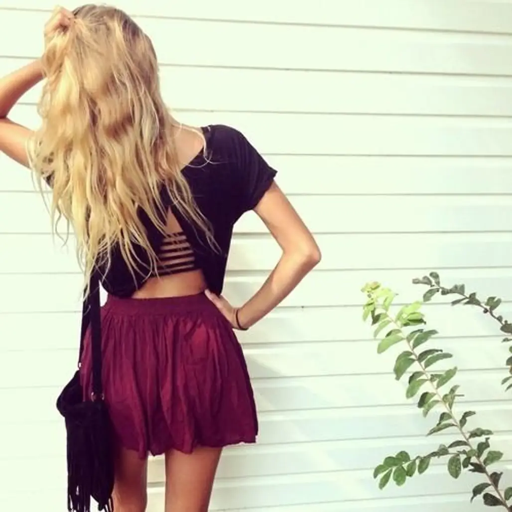 Cute Bralette, Cropped Shirt and Flowy Skirt