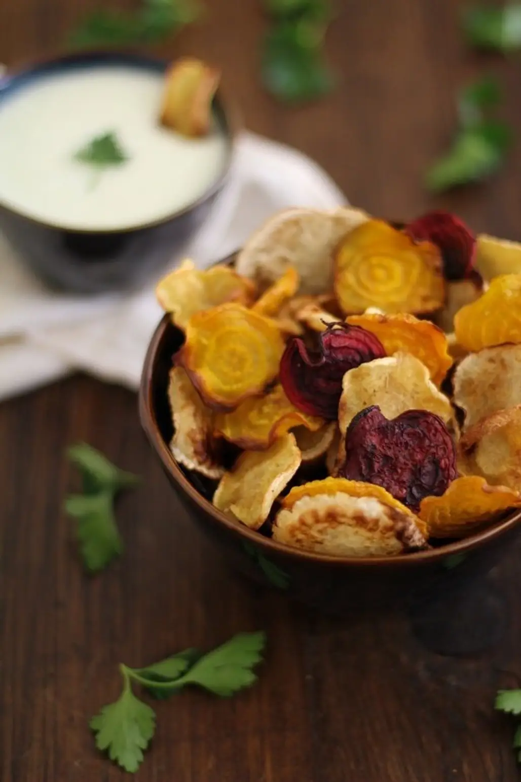 Baked Vegetable Chips and Hummus