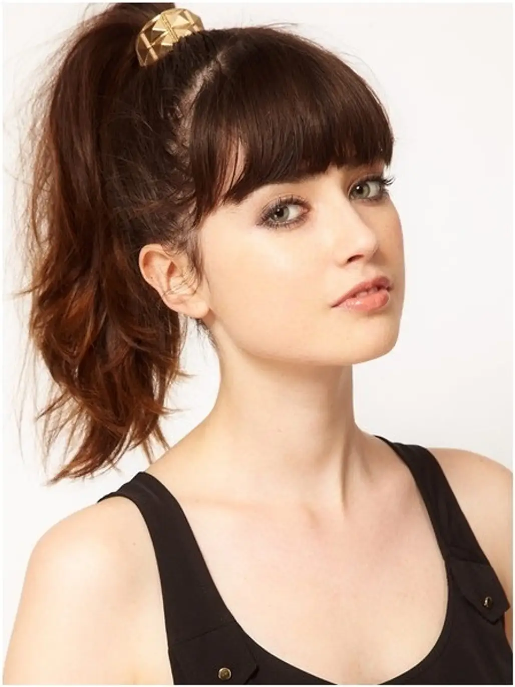 Waved Bottom Ponytail with Bangs