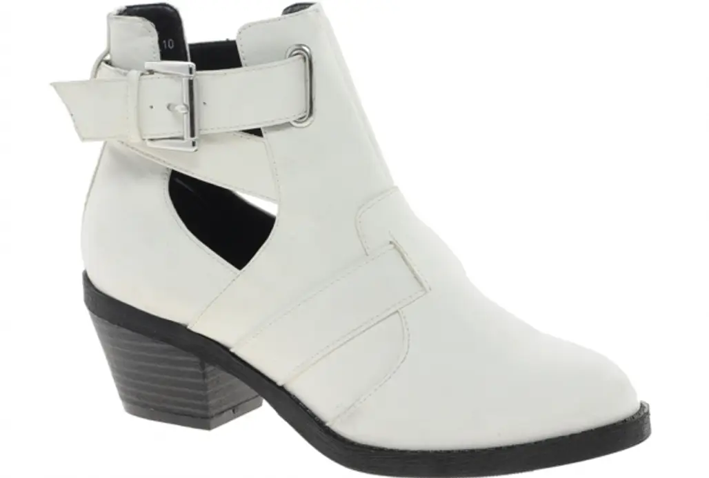 White Cut out Heeled Boots