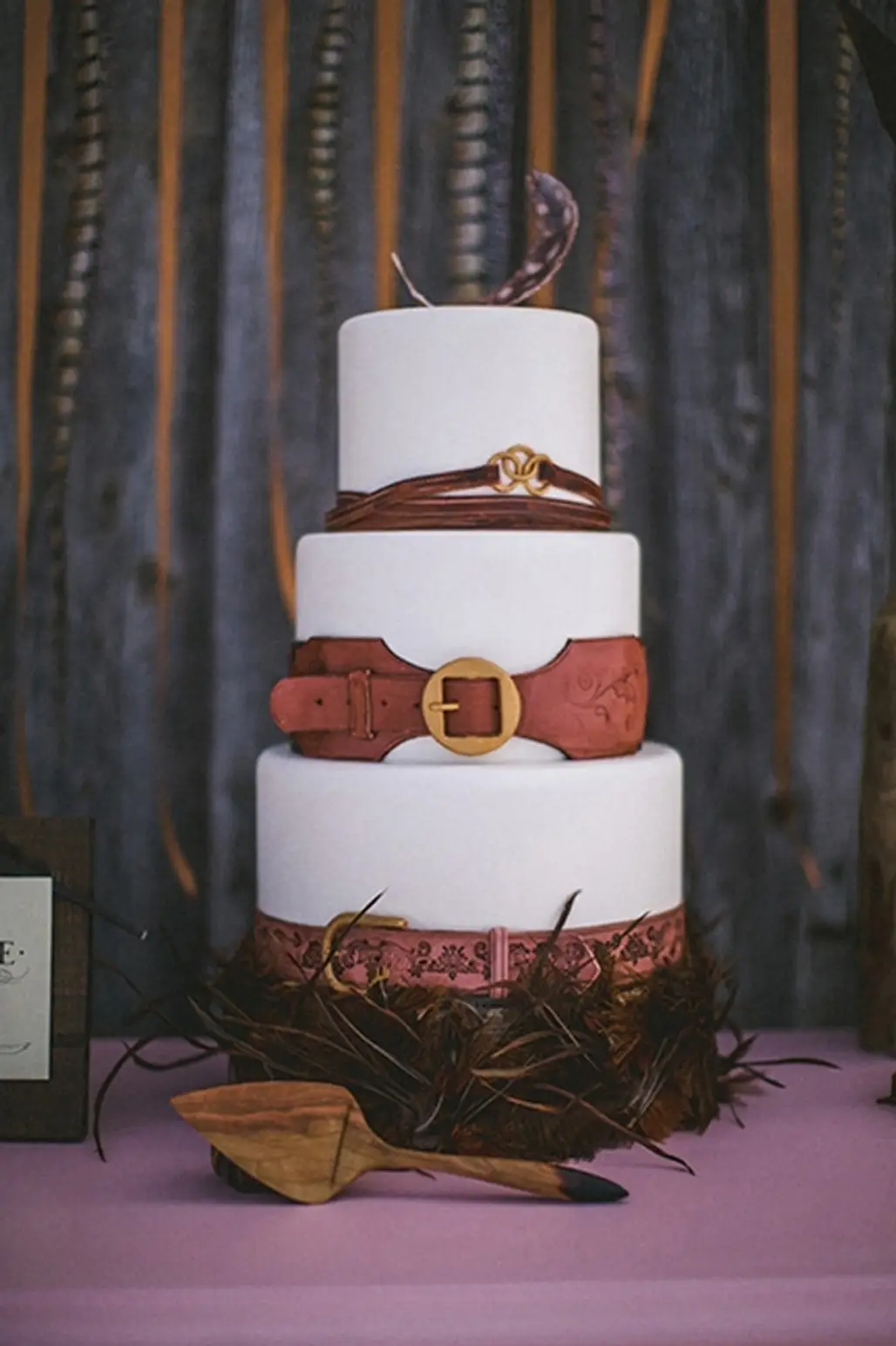 Feathered Rustic Wedding Cake