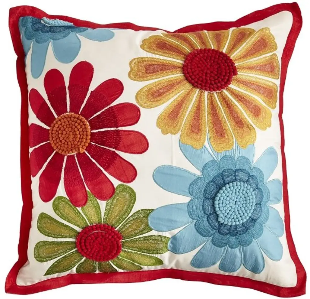 Embroidered Flowers Pillow