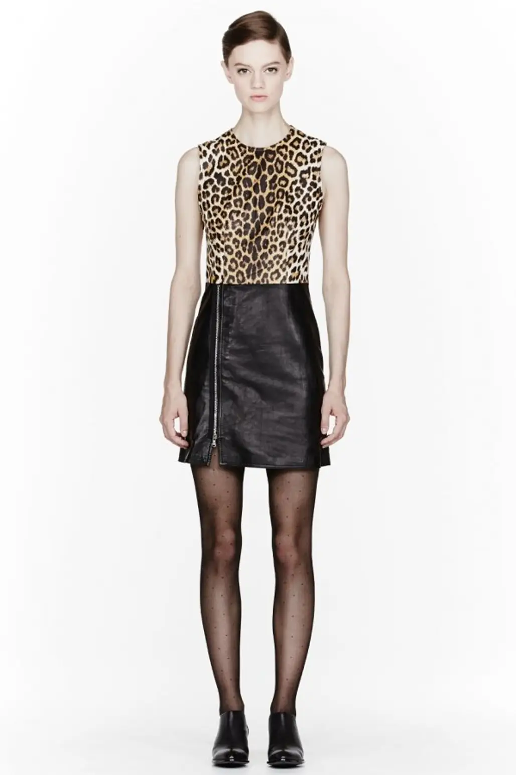3.1 Phillip Lim Colorblock Leopard-Print Leather Biker Dress