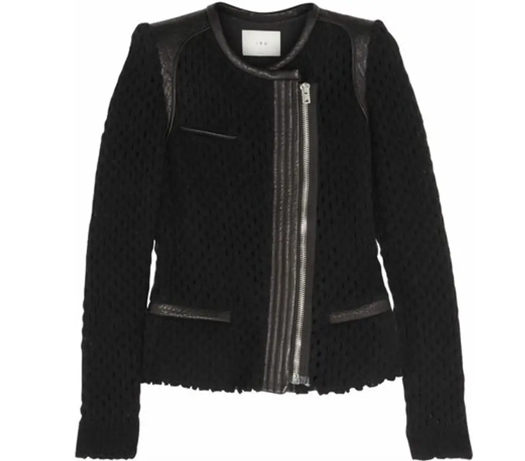 Iro Lina Leather and Open-Knit Wool-Blend Jacket