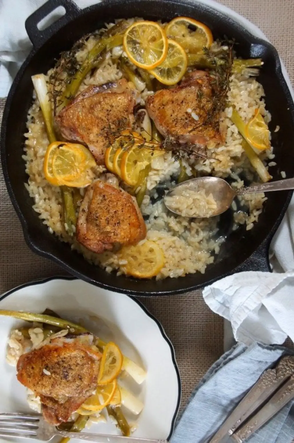 Baked Risotto with Chicken, Lemon, and Scallions