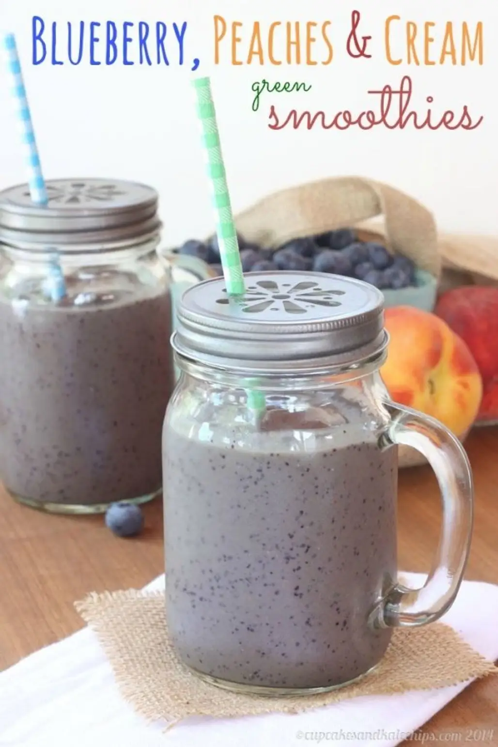Blueberry, Peaches and Cream Green Smoothies