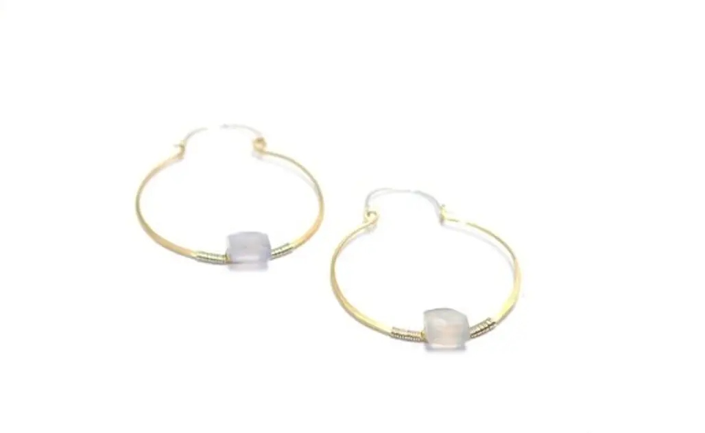 Hoop Earrings with Genuine Moonstone Gemstones