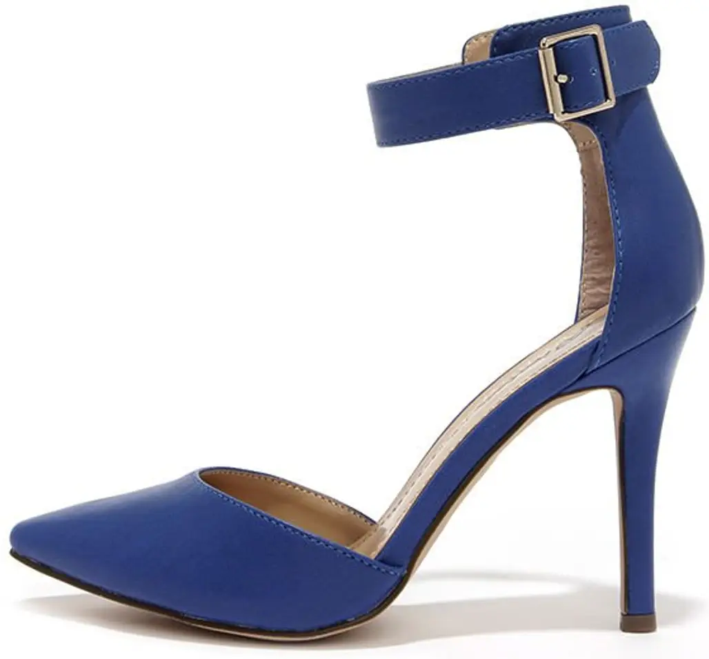 Point the Way Blue Ankle Strap Heels