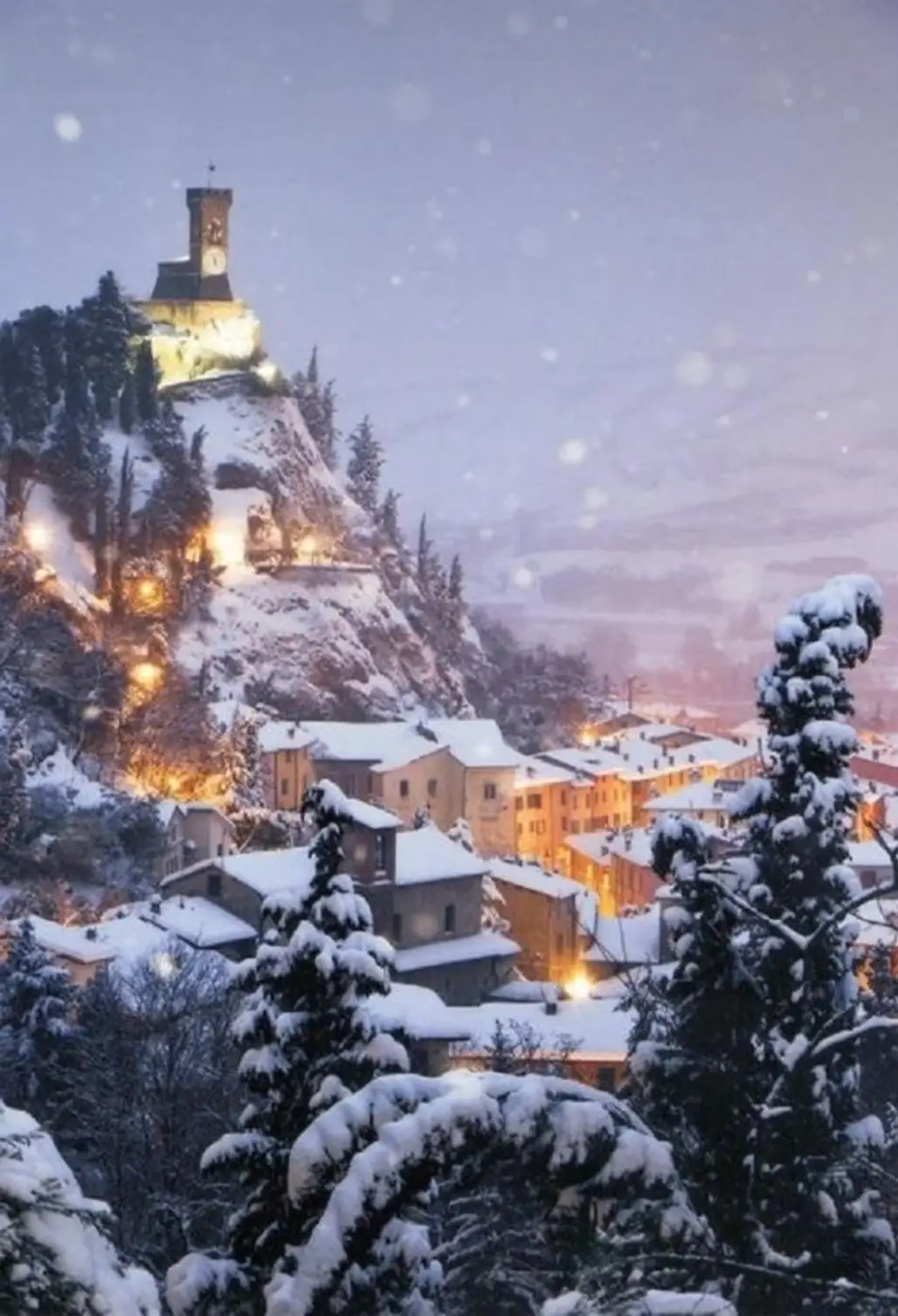 Snowy Night in Brisighella, Italy
