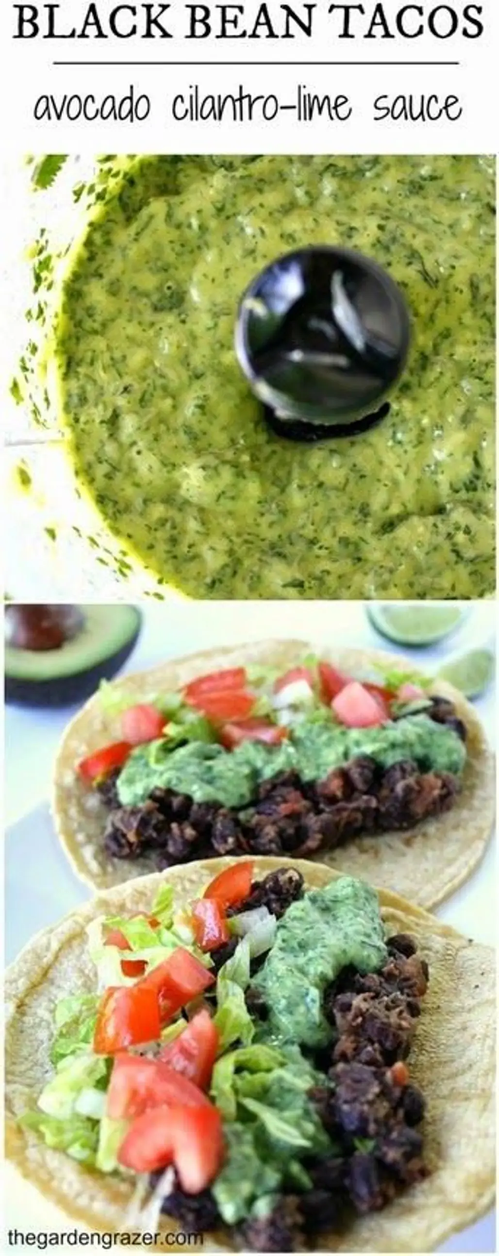 Black Bean Tacos with Avocado Cilantro-lime Sauce