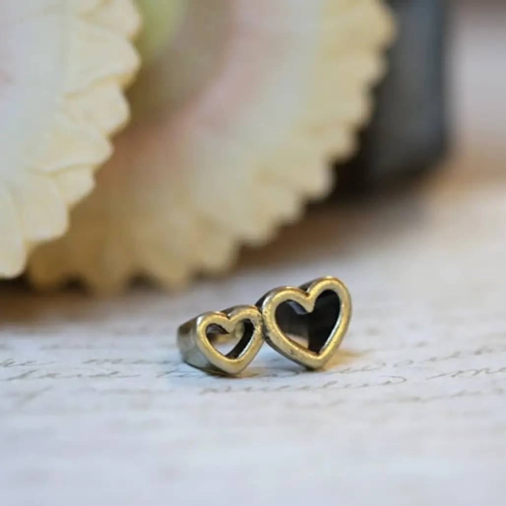 Stuck to You Double Heart Ring