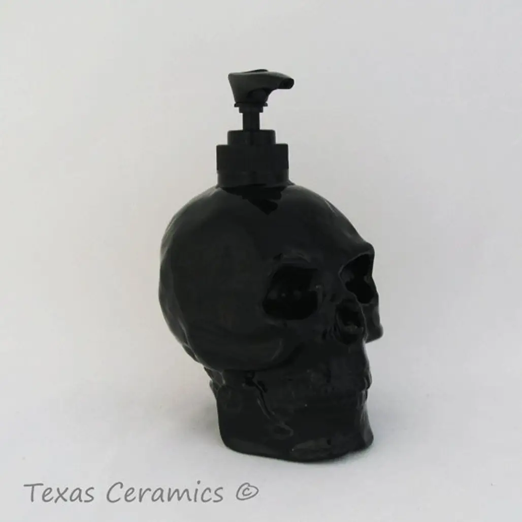 Human Skull Pump Dispenser in Shiny Black