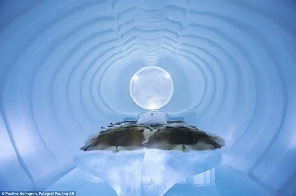 Ice Bed in the Blue Marine Suite of the Icehotel in Jukkasjärvi, Sweden Which Gives the Impression of Sleeping in the Belly of a Whale