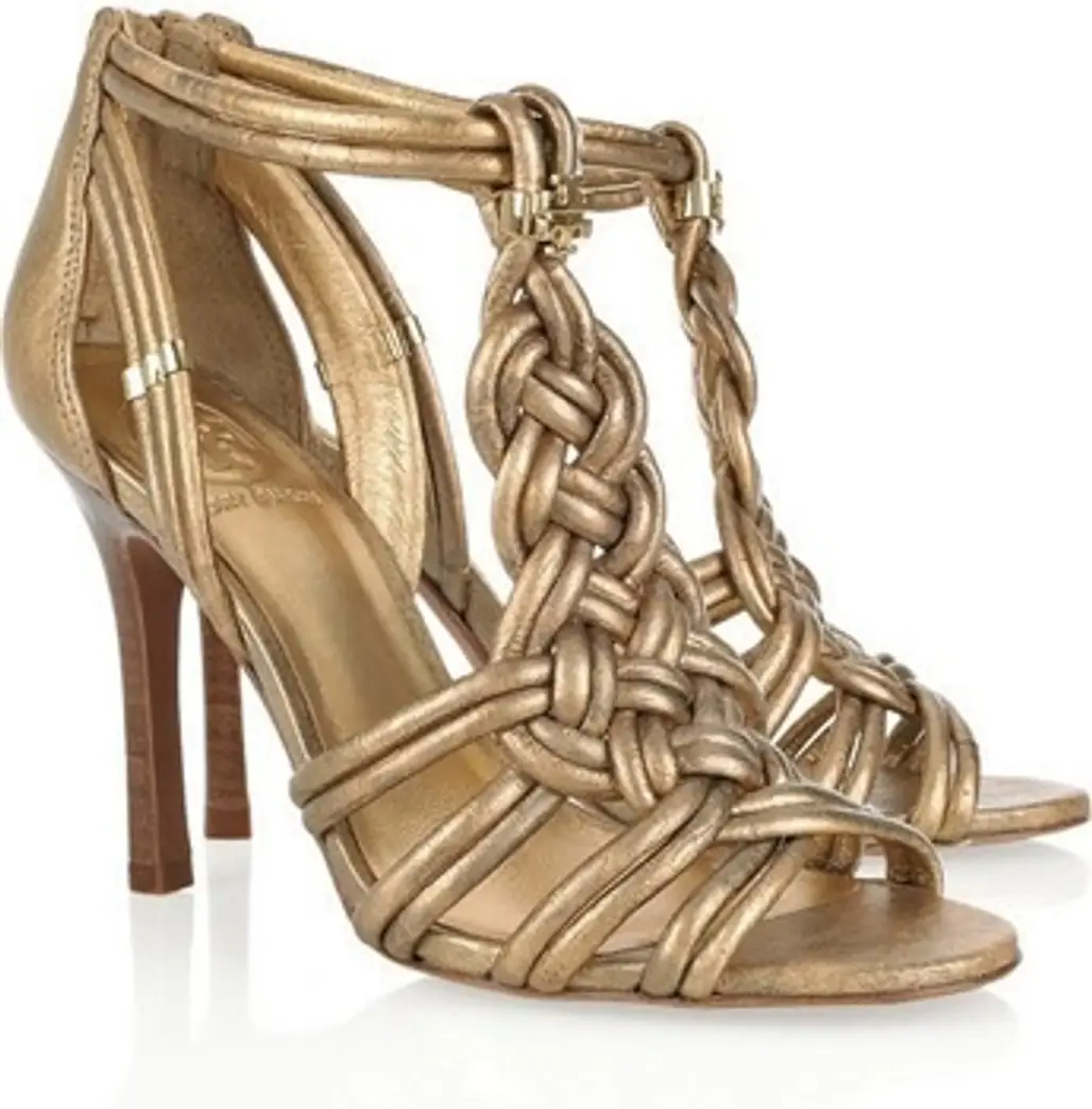 Tory Burch Constance Knotted Metallic Leather Sandals