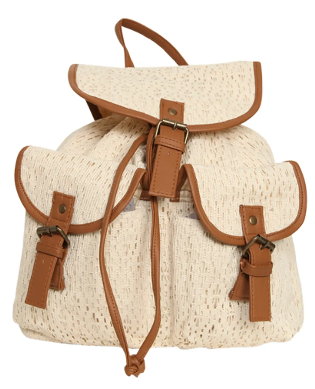 Crochet Leatherette Trim Backpack