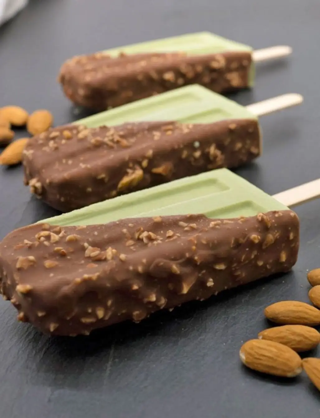 Matcha Ice Cream Bars with Magic Chocolate and Toasted Almond Shell