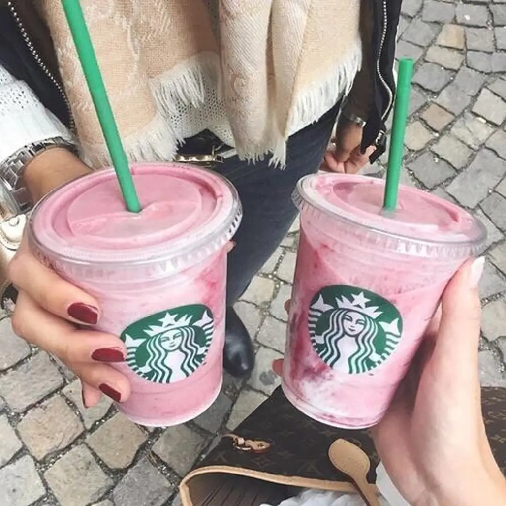 Starbucks, pink, footwear, shoe, flower,