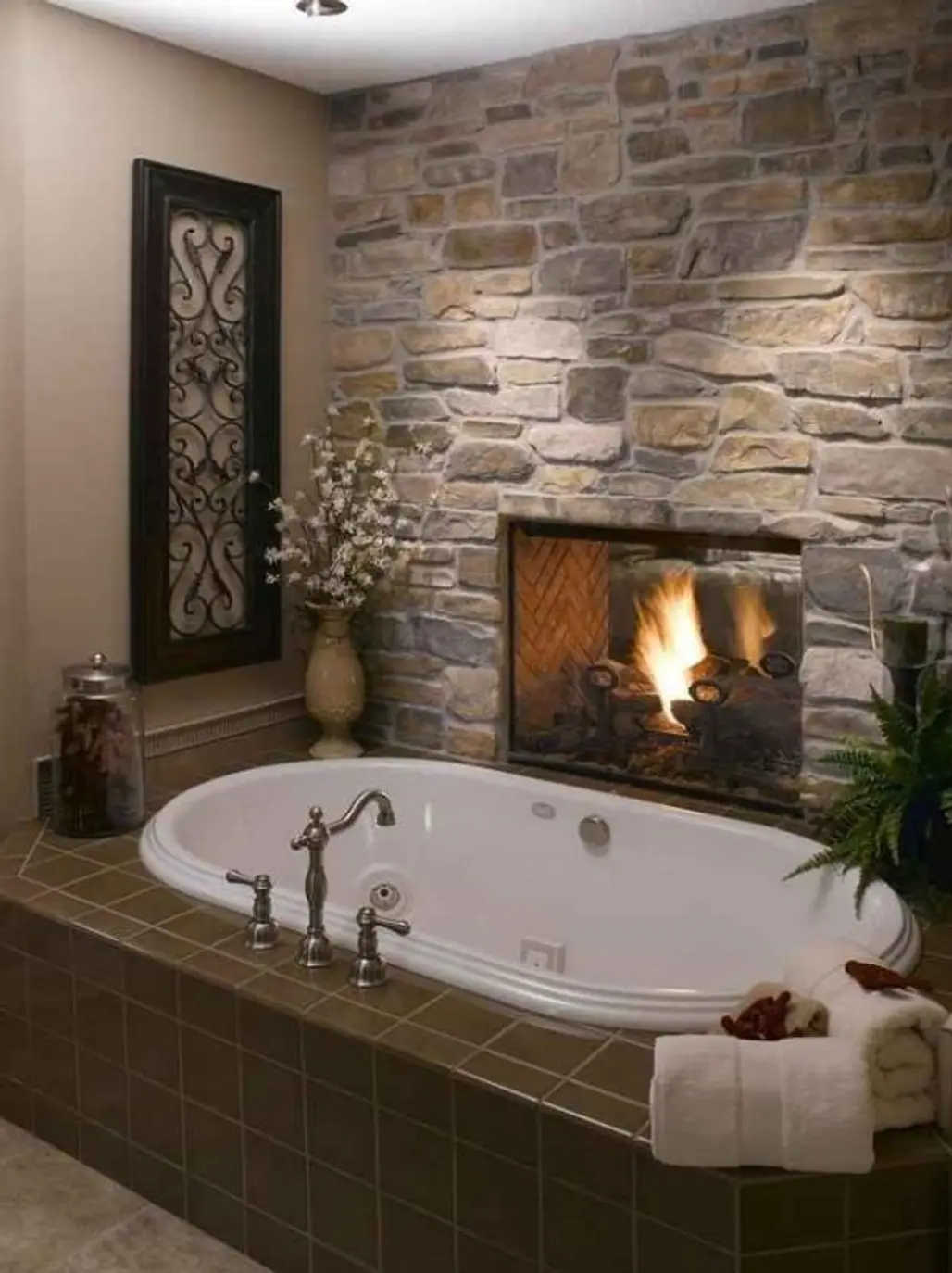 With a Two-sided Fireplace between the Bathroom and the Bedroom