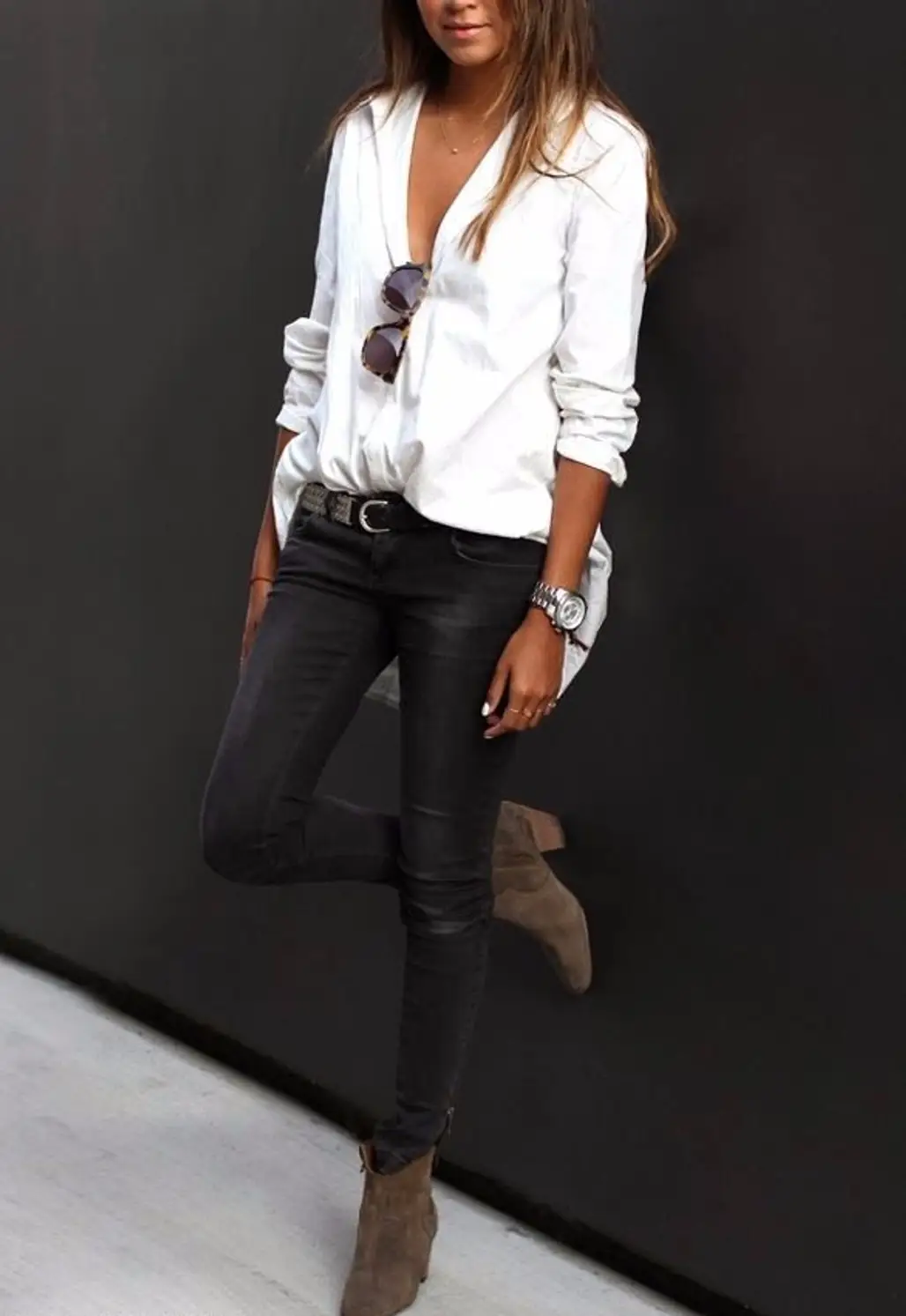 White Button-up and Coated Denim