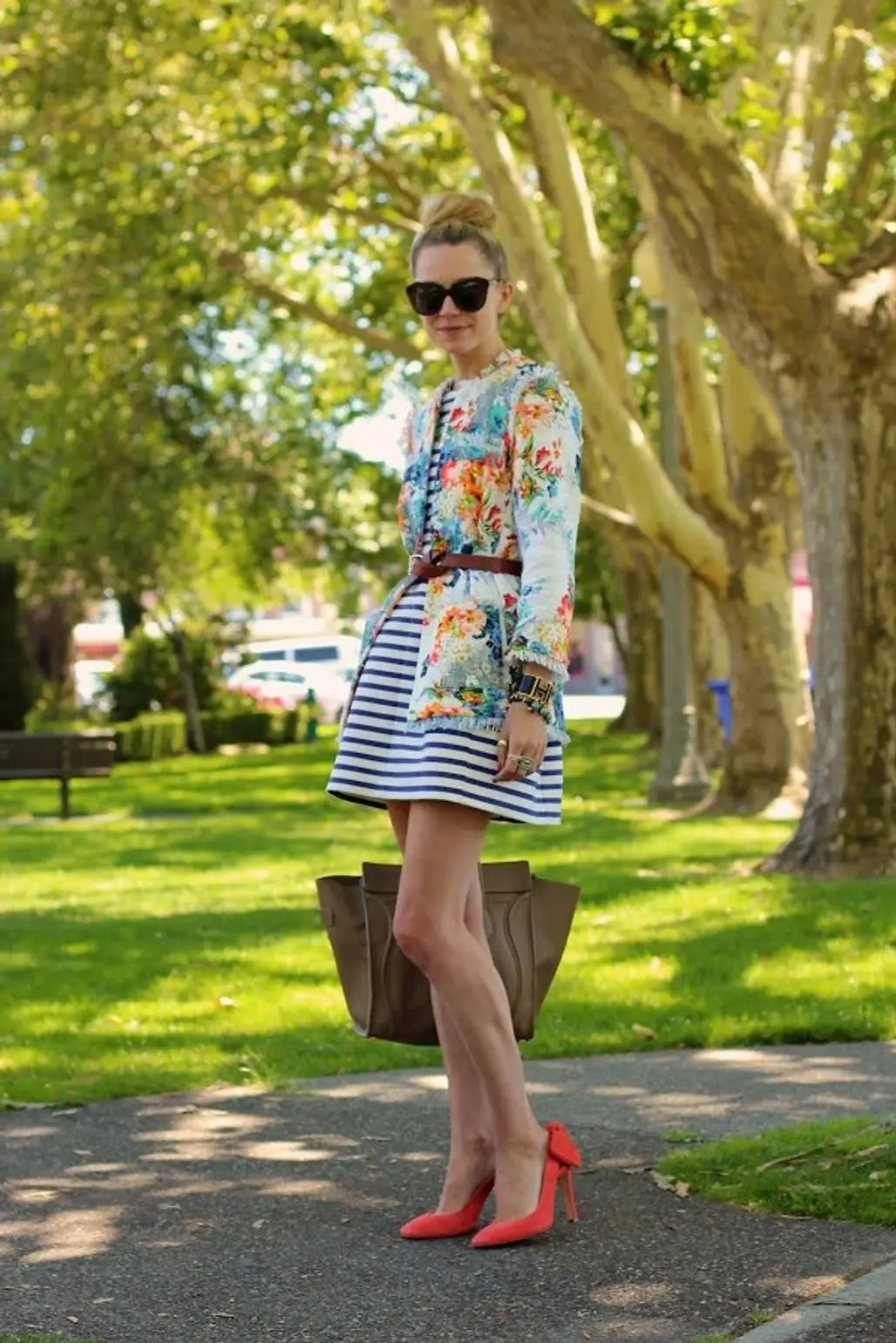 Striped Dress + Floral Jacket