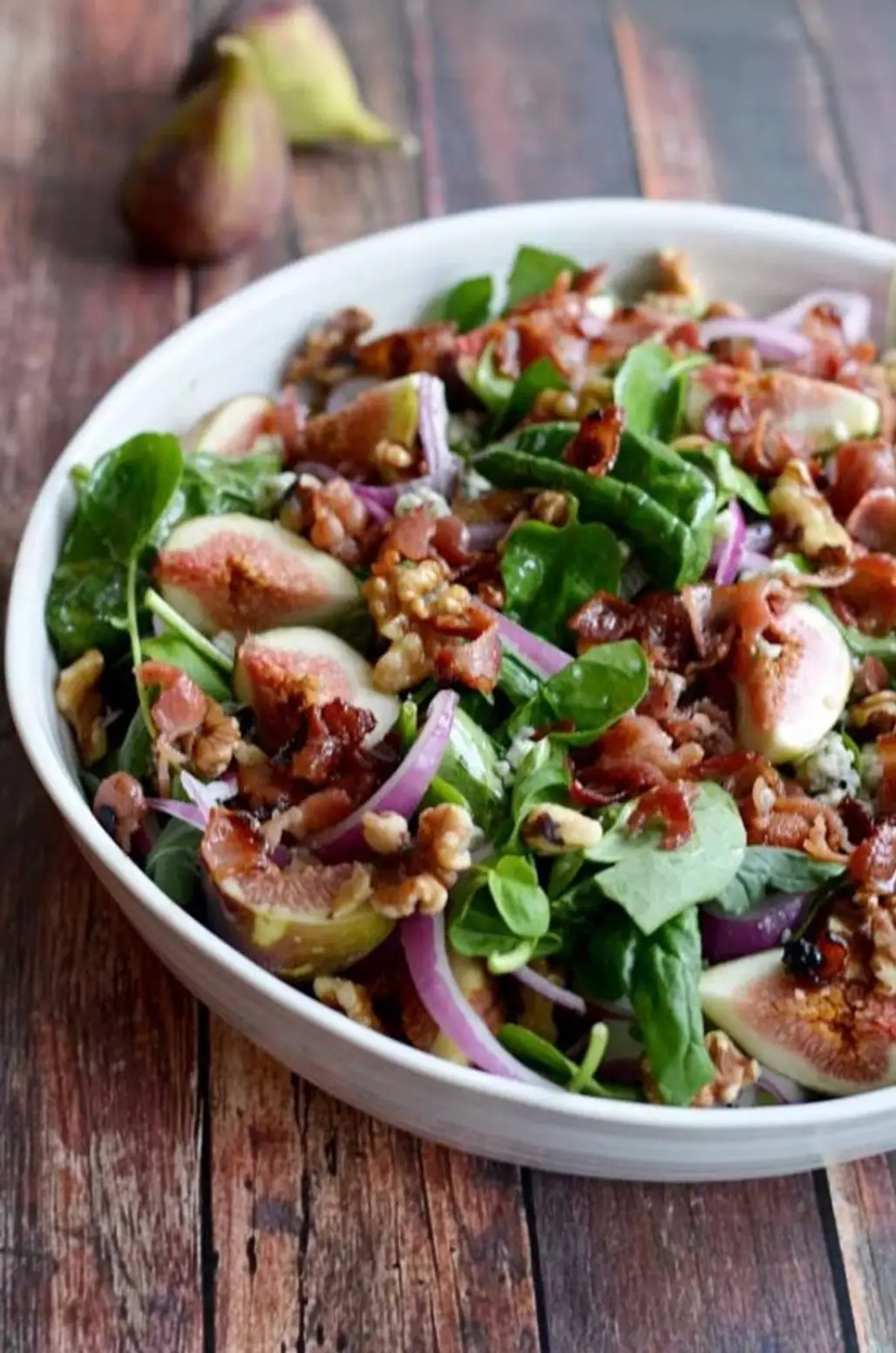 Fig, Blue Cheese, and Walnut Salad with Warm Bacon Dressing