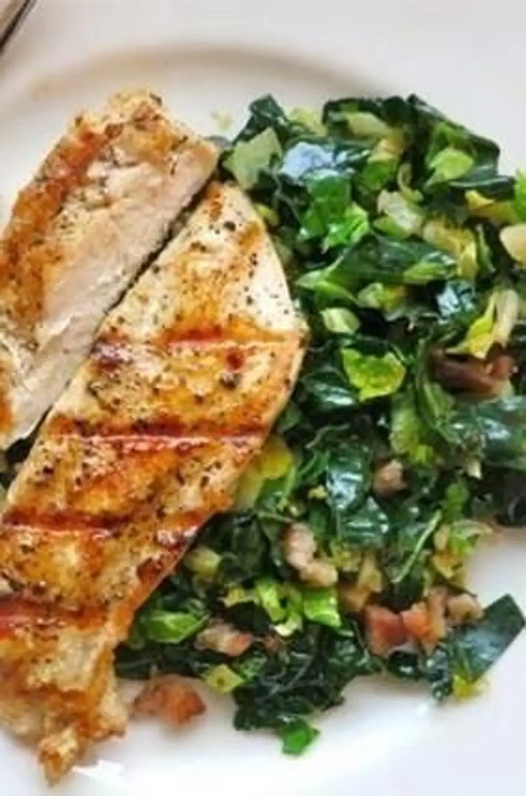 Trish's Marinated Chicken with Kale-brussels Hash