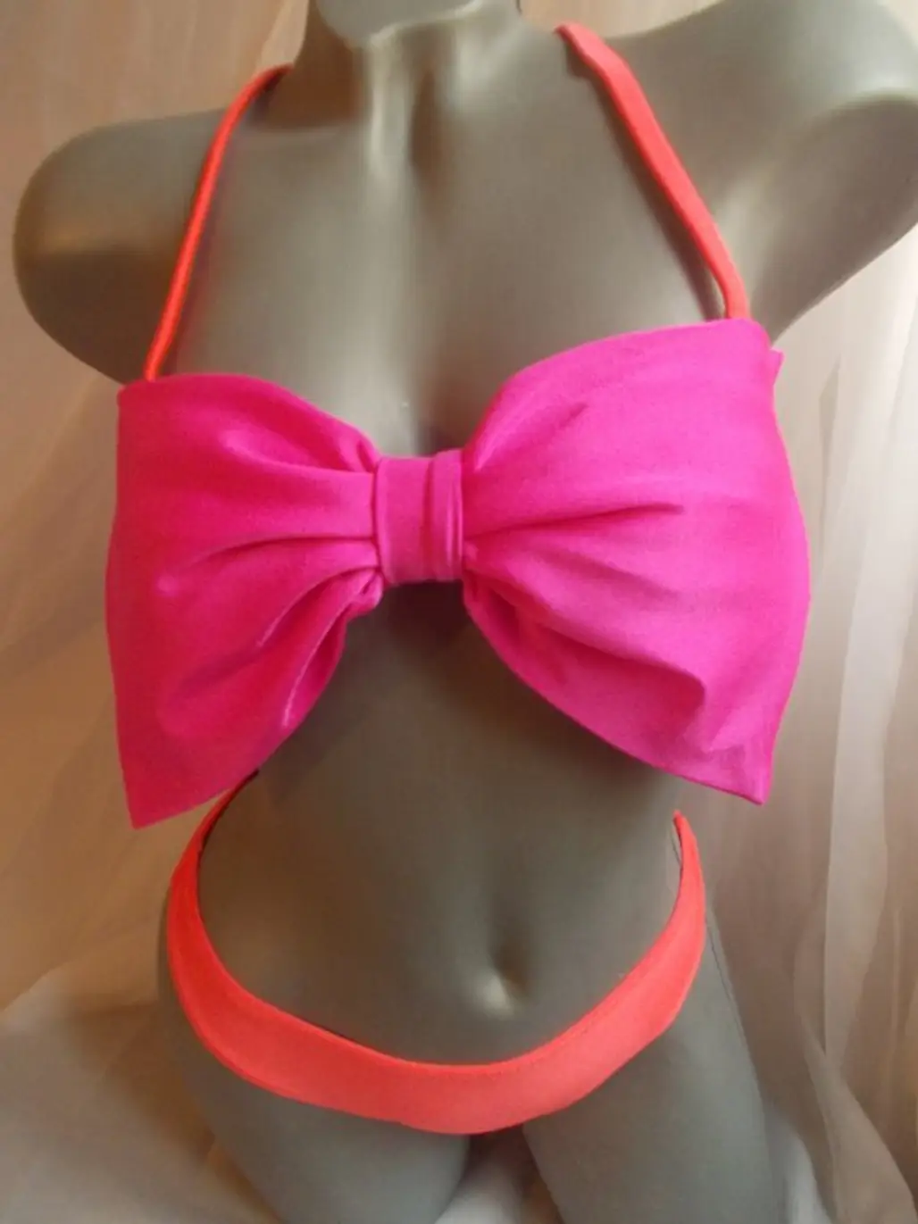 Neon Pink Bow Bandeau and Brazilian Thong