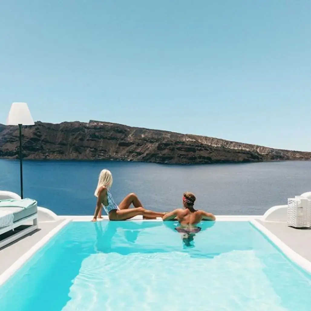 Santorini, vacation, luxury yacht, swimming pool, villa,