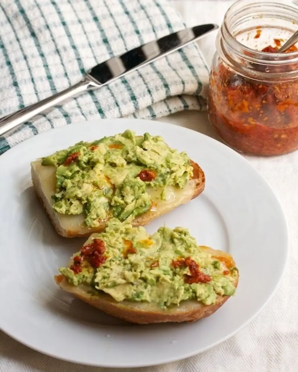 Open-Faced Grilled Cheese with Mashed Avocado & Harissa