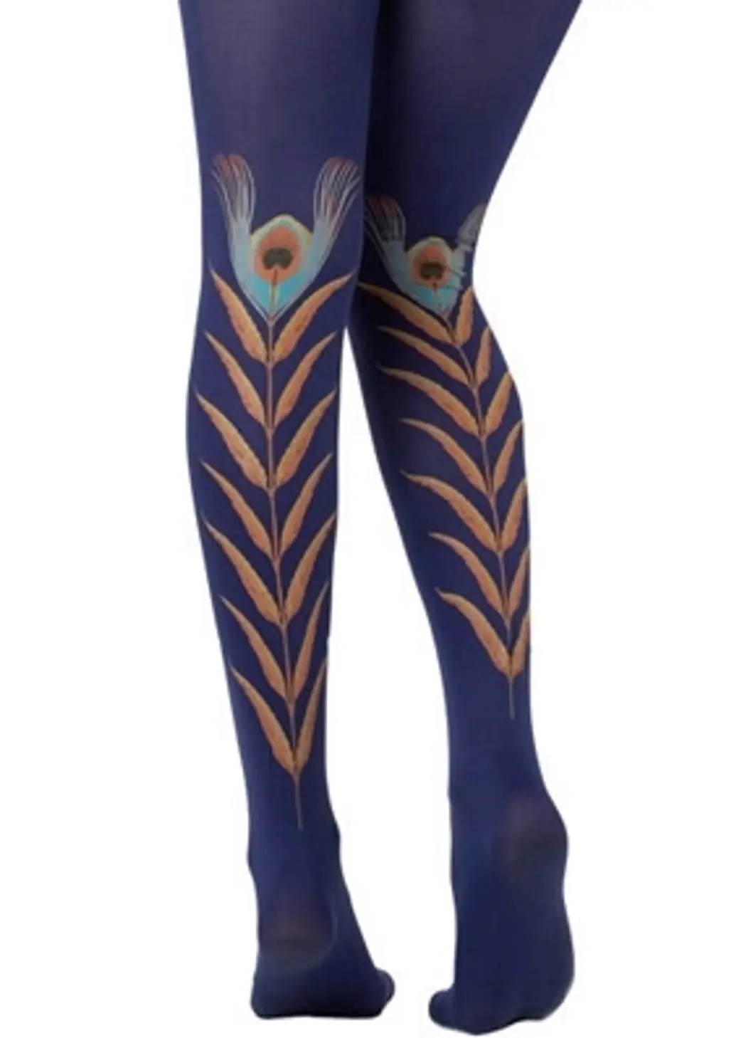 Look from London Indigo Peacock Feather Tights