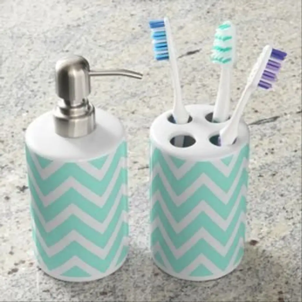 Chevron Toothbrush Holder & Soap Dispenser Set