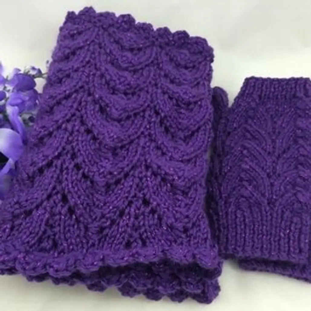 Infinity Scarf Fingerless Glove Set Purple