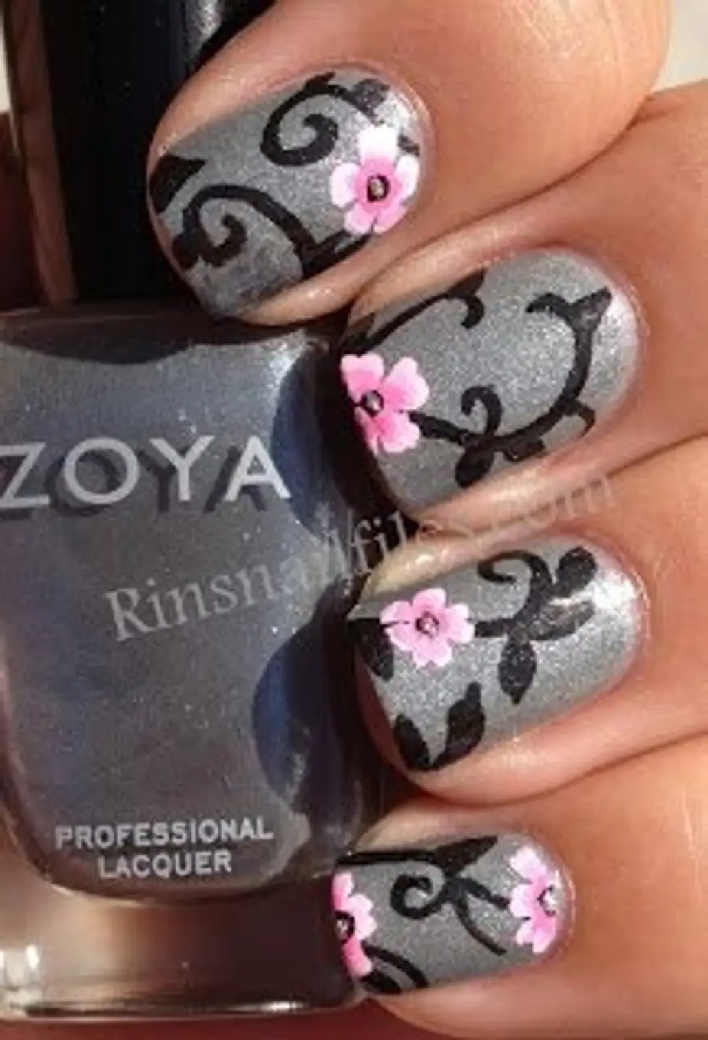 Pretty Grey Base with Black and Pink Floral