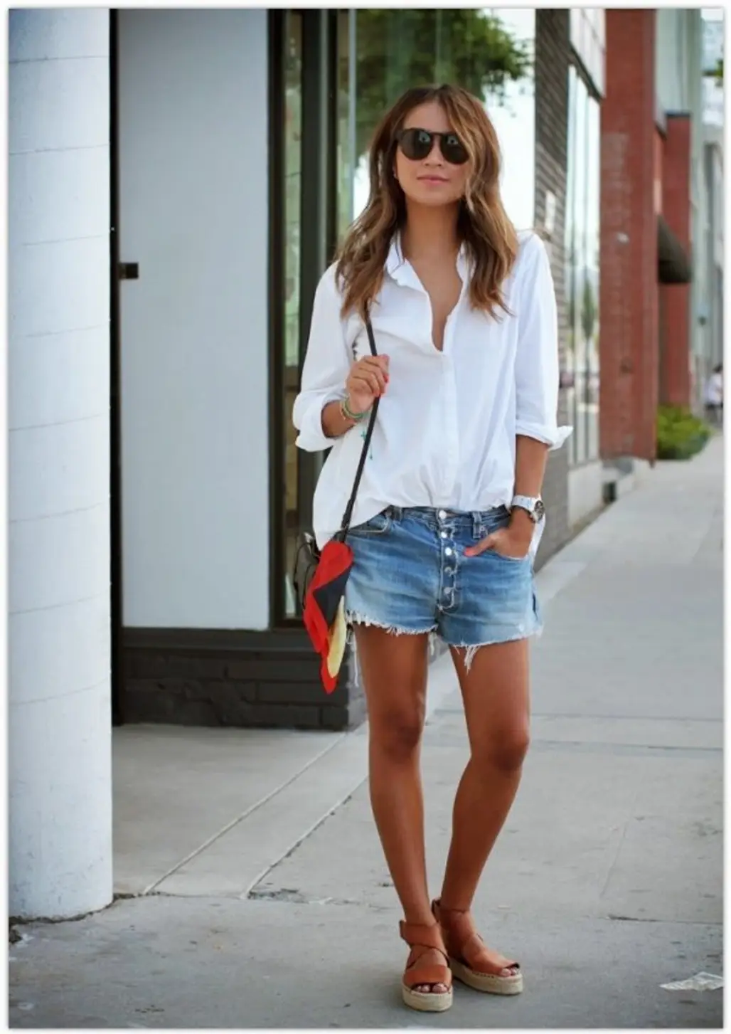 Keep It Casual with an Oversized White Shirt and Denim Cut-offs