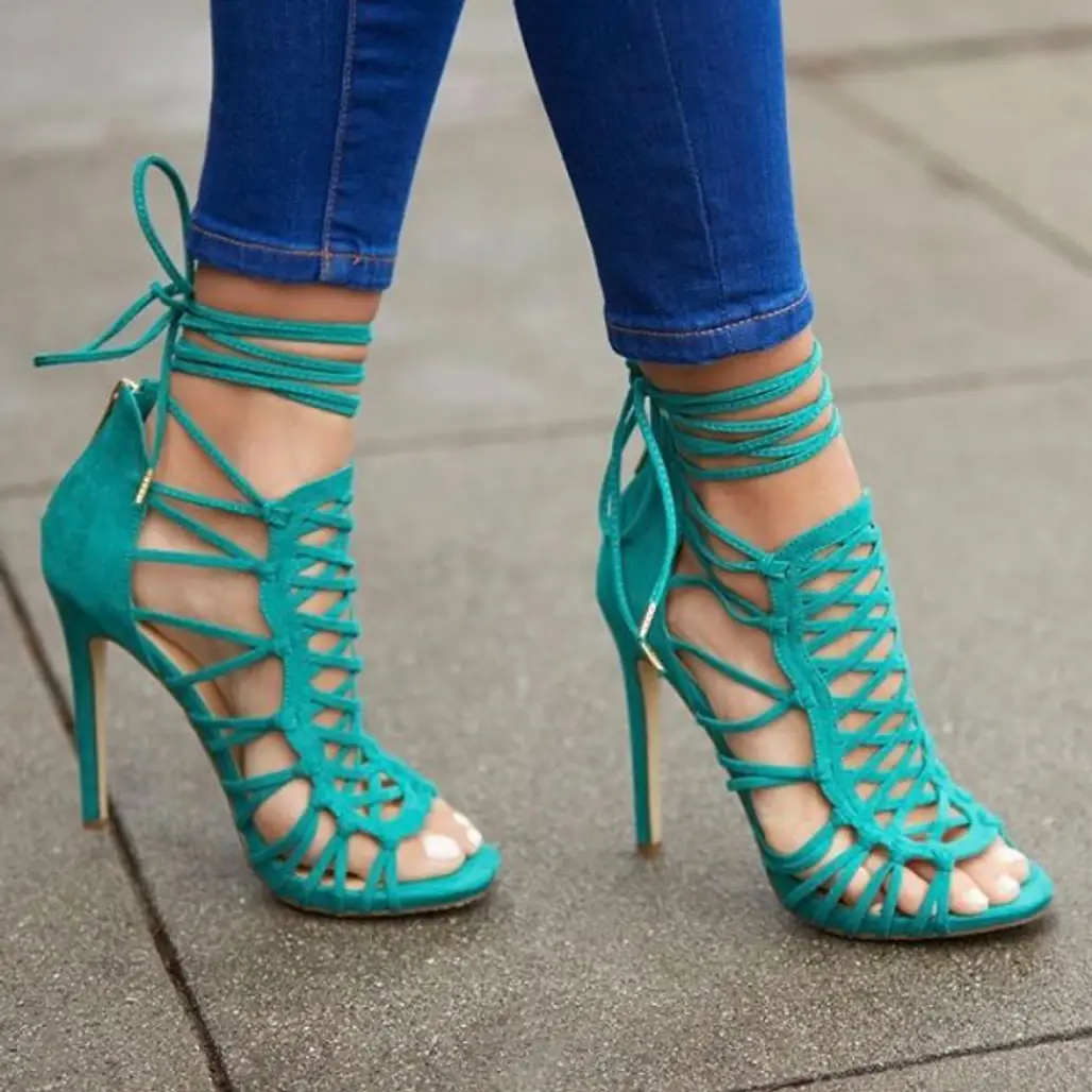 footwear, blue, high heeled footwear, green, shoe,