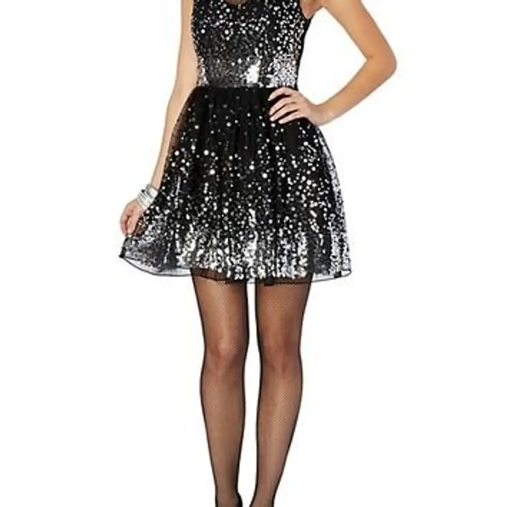 Waterfall Sequined Illusion Party Dress