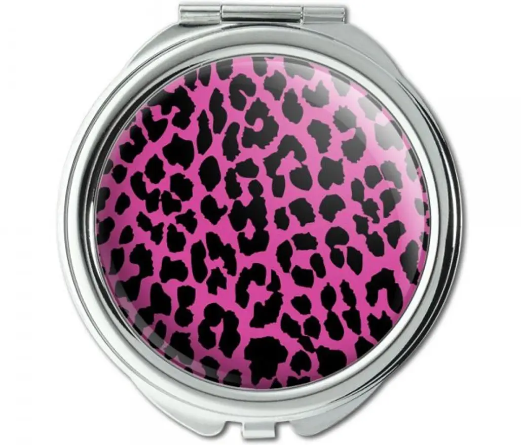 Leopard Print Pink and Black Compact Purse Mirror