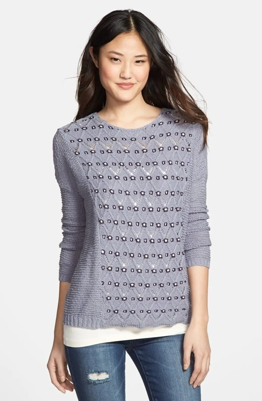 Mixed Pointelle Knit Sweater