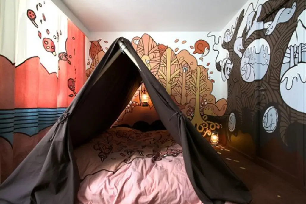Indoor Camping in Room 121 at Hotel Fox, Copenhagen, Denmark