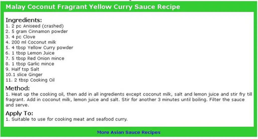 Malay Coconut Fragrant Yellow Curry Sauce