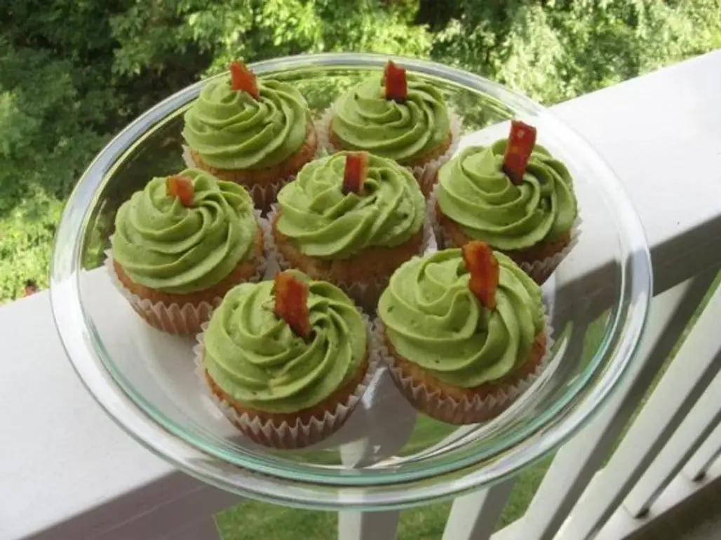 Cheddar Chive and Bacon Cupfakes with Avocado Frosting