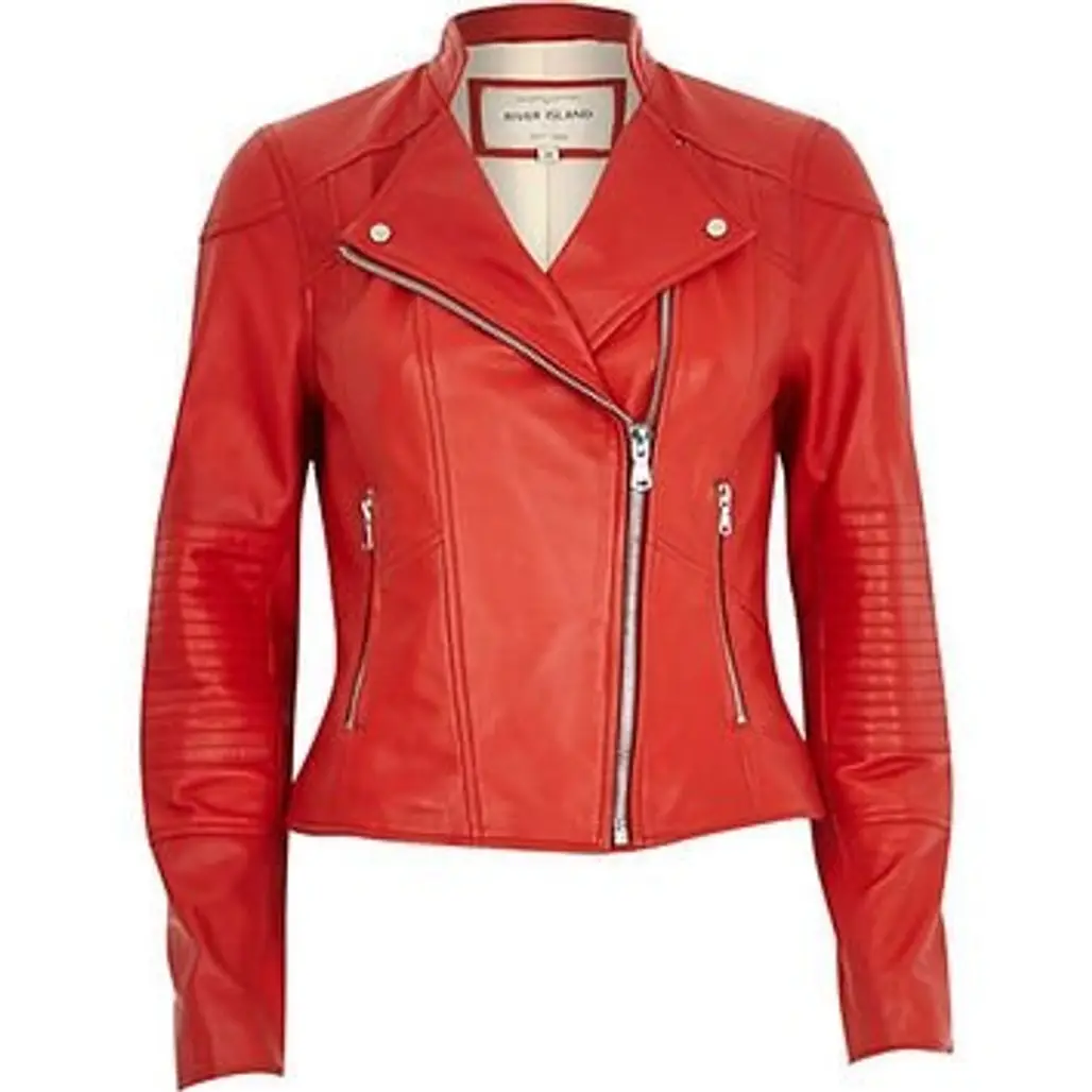 River Island Women's Red Leather Biker Jacket