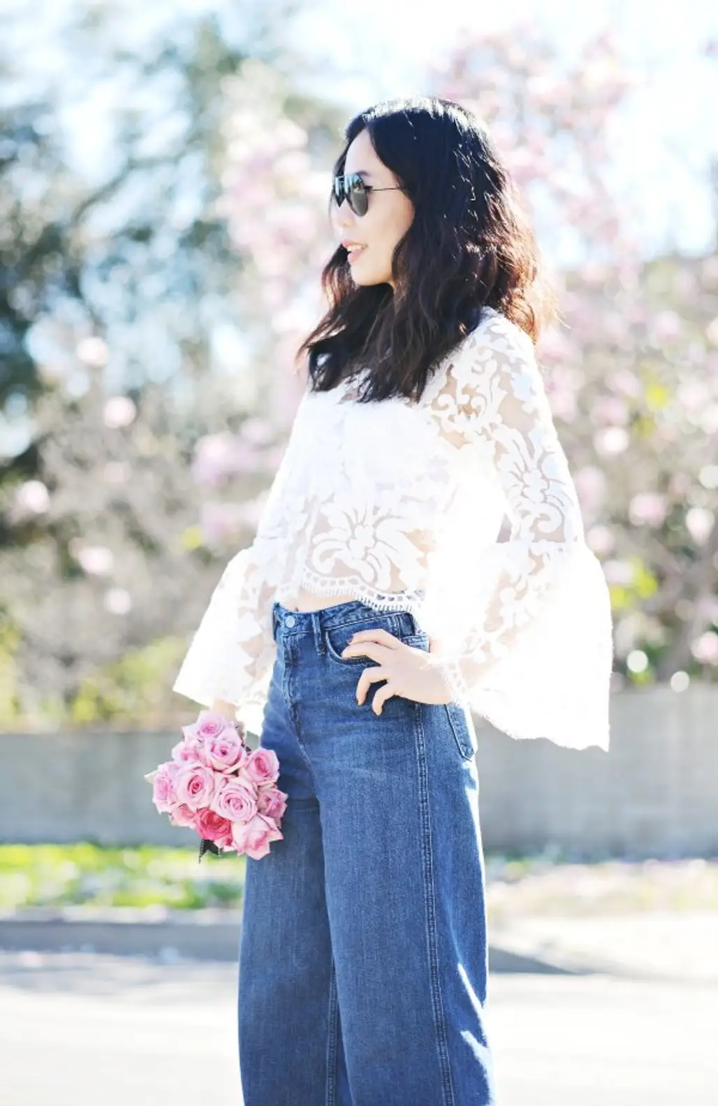 A Lace Top with Wide Leg Jeans