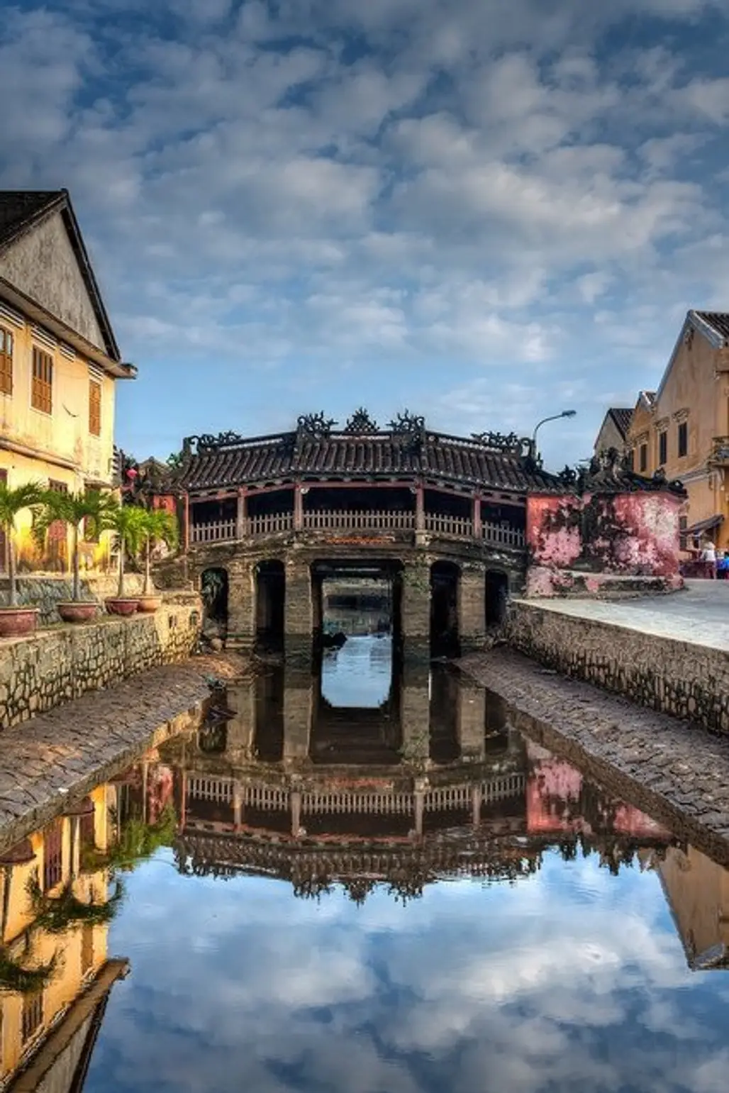 Japanese Covered Bridge,reflection,landmark,town,river,