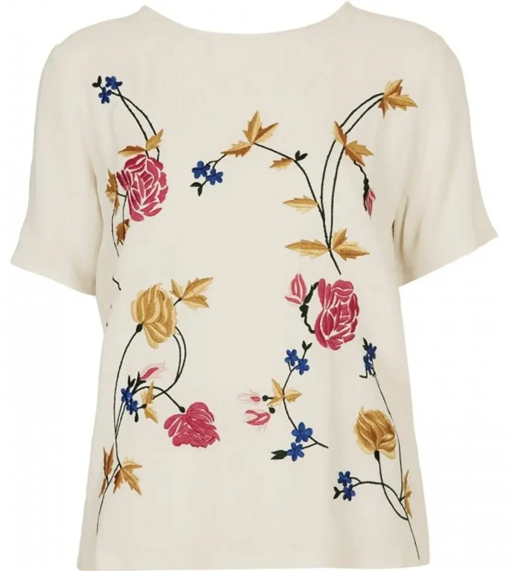Topshop Flower Embroidery Tee