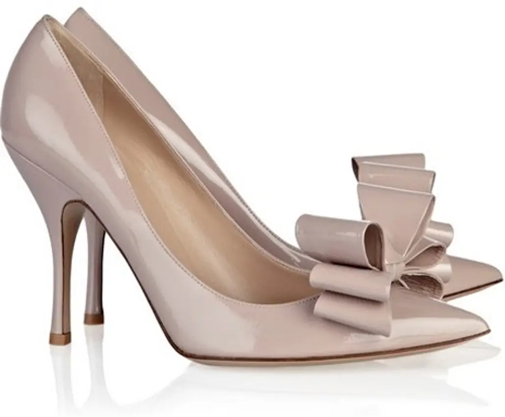 Bow Embellished Patent-Leather Pumps by Valentino