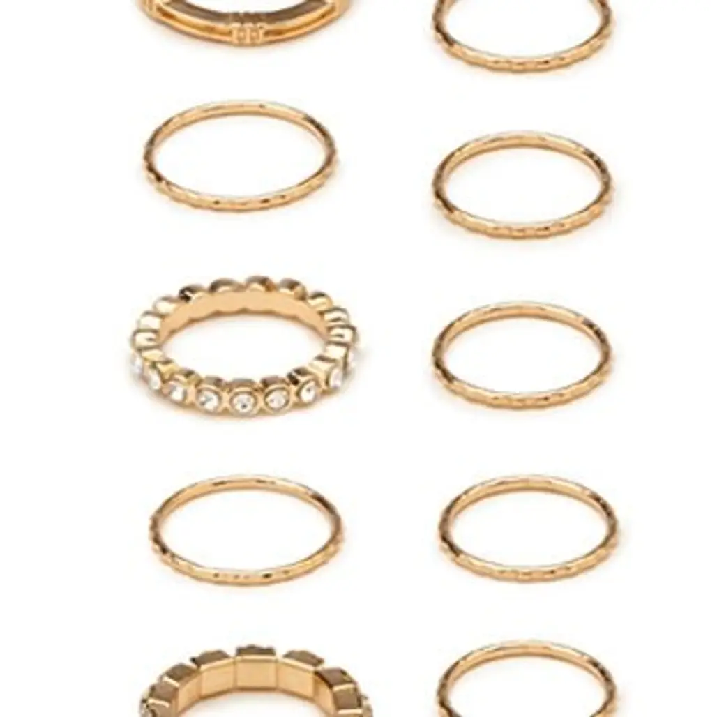 FOREVER 21 Rhinestoned Midi Ring Set Gold/Clear