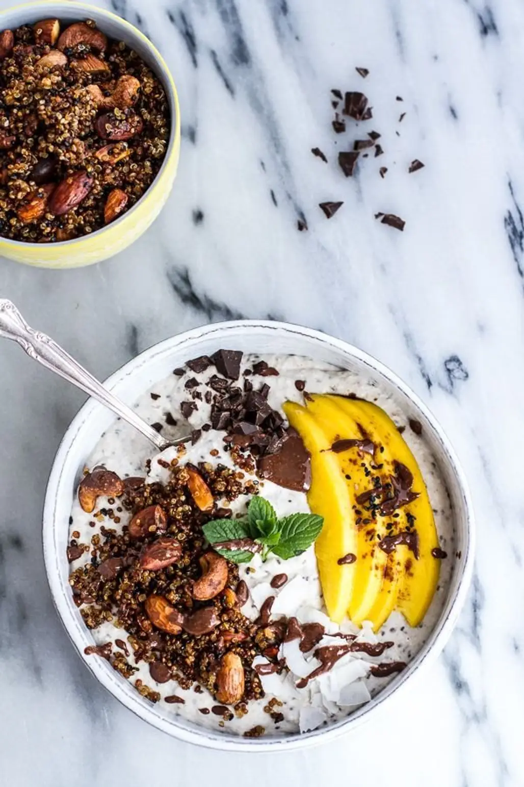 Coconut Banana Oats Smoothie Bowl with Crunchy Black Sesame Quinoa Cereal
