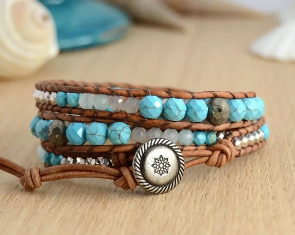 Silver and Turquoise Sectioned Wrap Bracelet