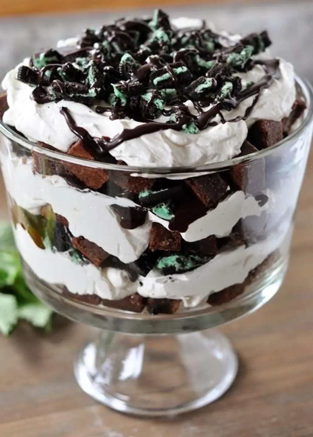 Mint Brownie and Oreo Hot Fudge Trifle